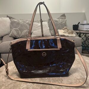 Coach Signature embossed patent leather tote bag